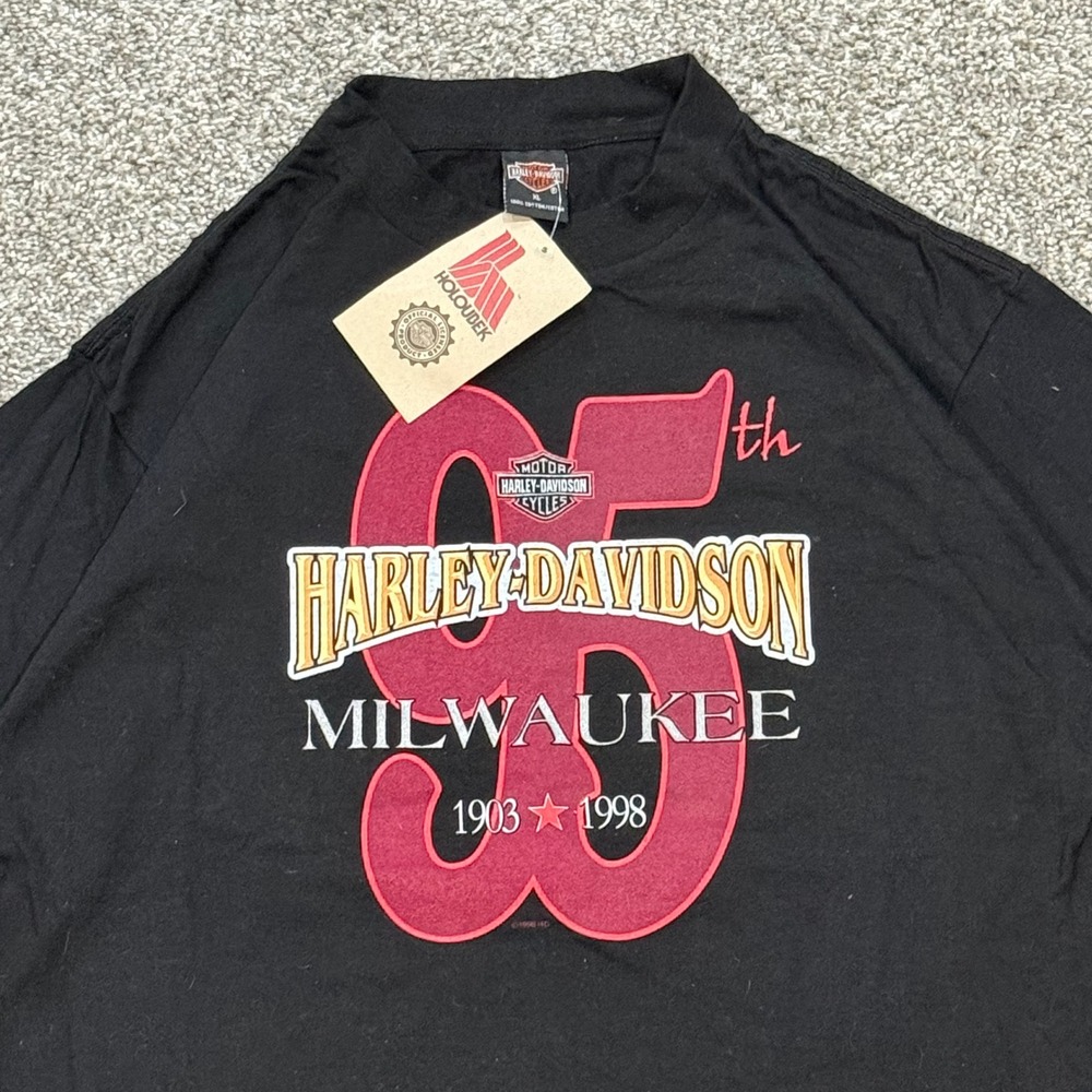 Vintage 1998 Harley Davidson 95th Anniversary T-Shirt Mens XL Black Holoubek NWT - Picture 1 of 6